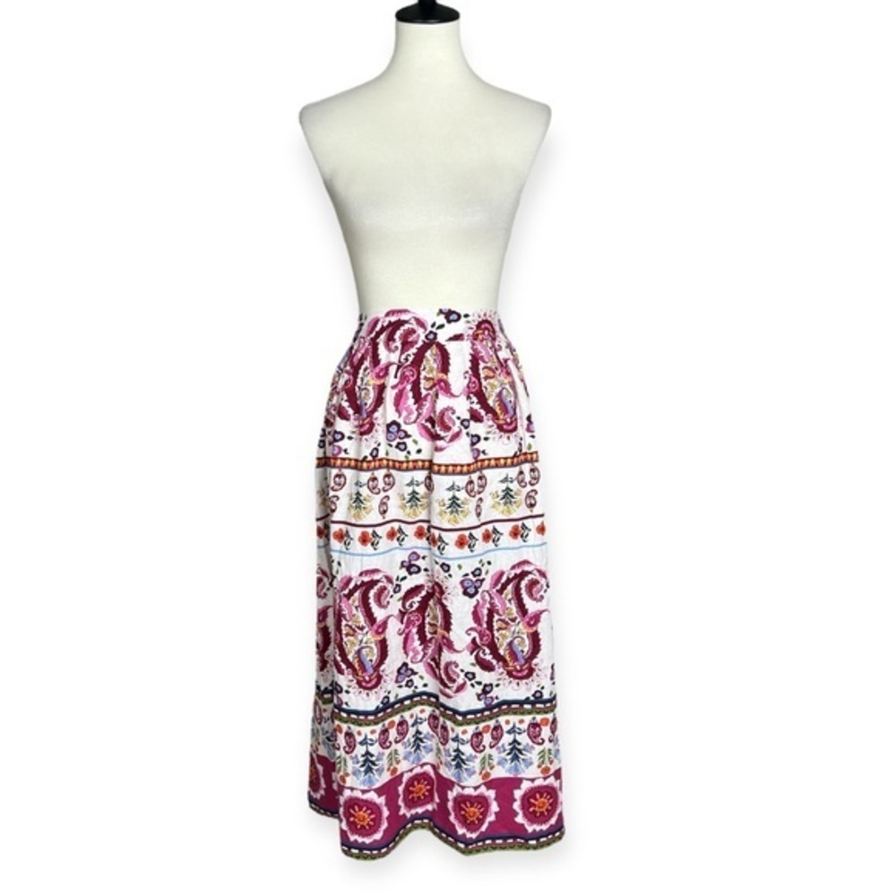 Caroline Constas Floral Paisley Linen Blend Midi Skirt Vacation Resortwear Sz M‎